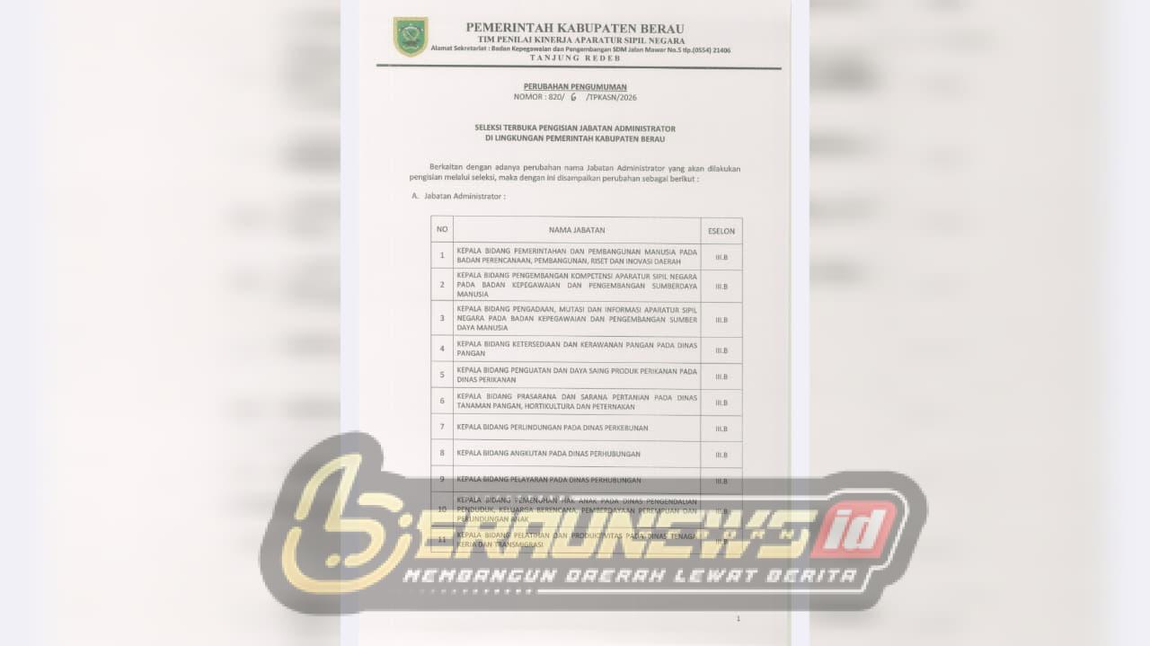 Pemkab Berau Buka Seleksi 29 Jabatan Strategis, ASN Diminta Siap Bersaing