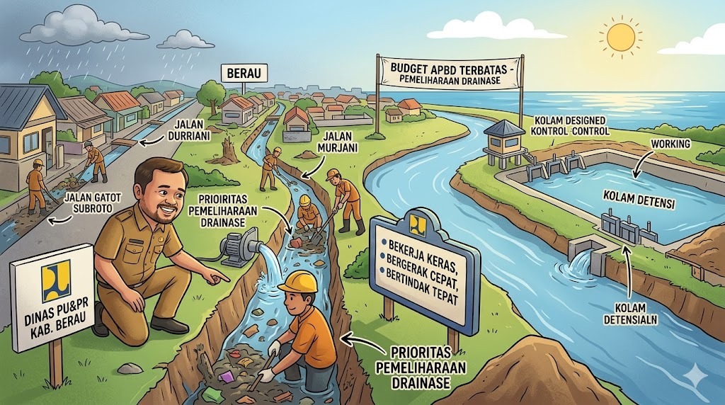 Anggaran Terbatas, DPUPR Berau Utamakan Pemeliharaan Drainase di Lokasi Rawan