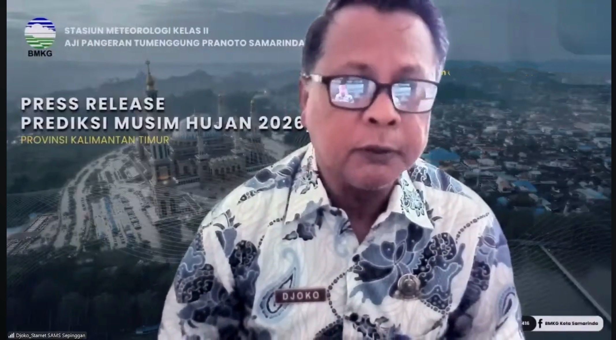 Djoko Sumardiono tampil dalam konferensi pers virtual BMKG tentang prediksi musim hujan Kalimantan Timur